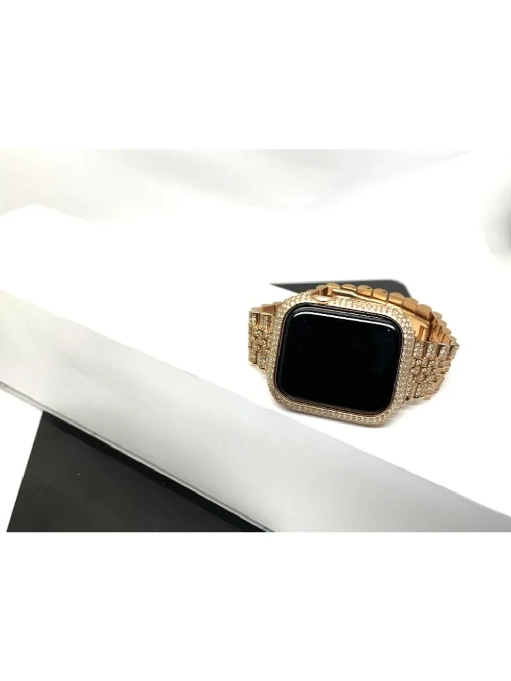 Apple Watch Series 5 Iced Out Real Diamonds Rose Gold Tone Stainless Steel Band